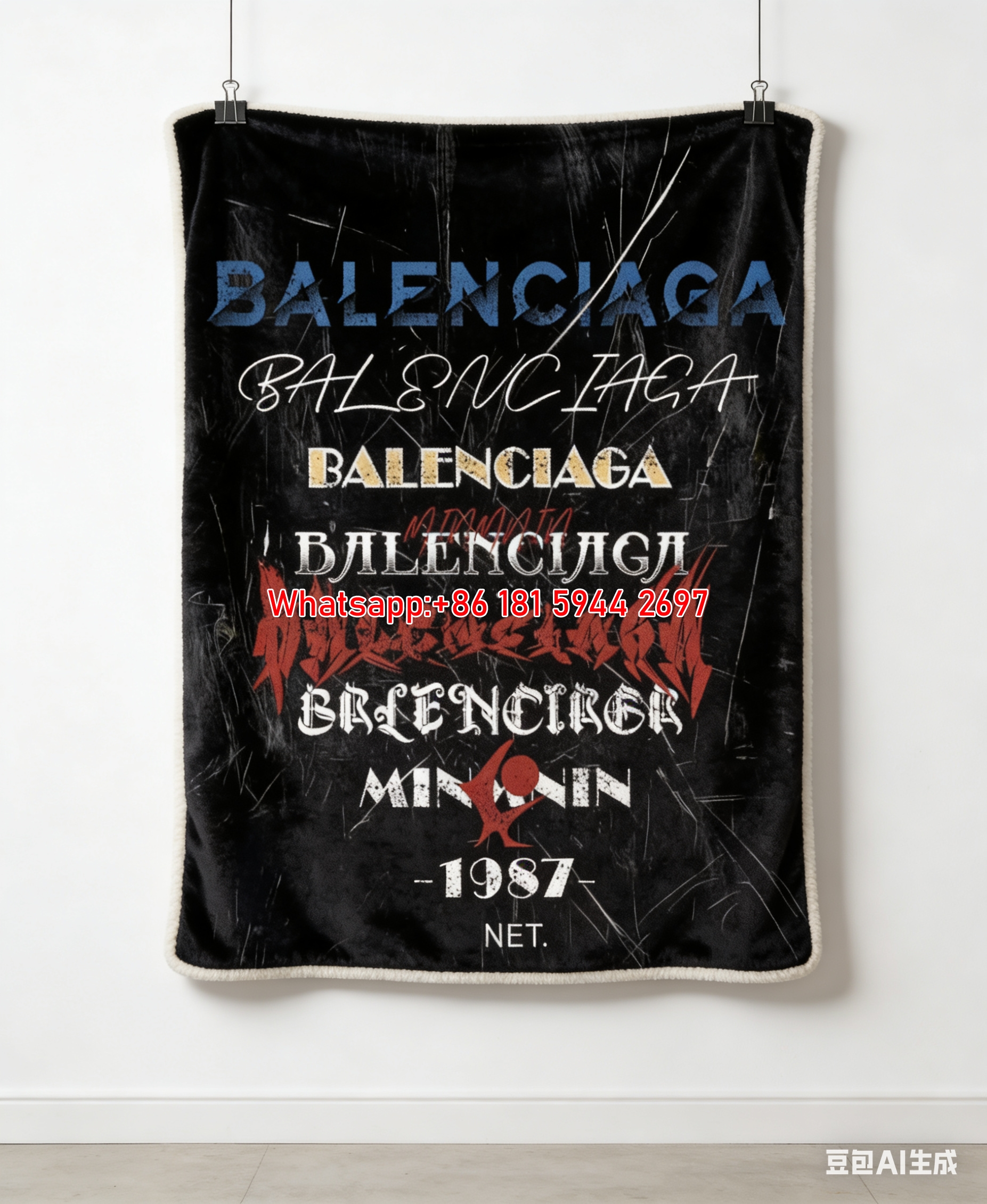 BALENCIAGA Grunge Font Flannel Sofa Throw Blanket for Wall Decor BA057
